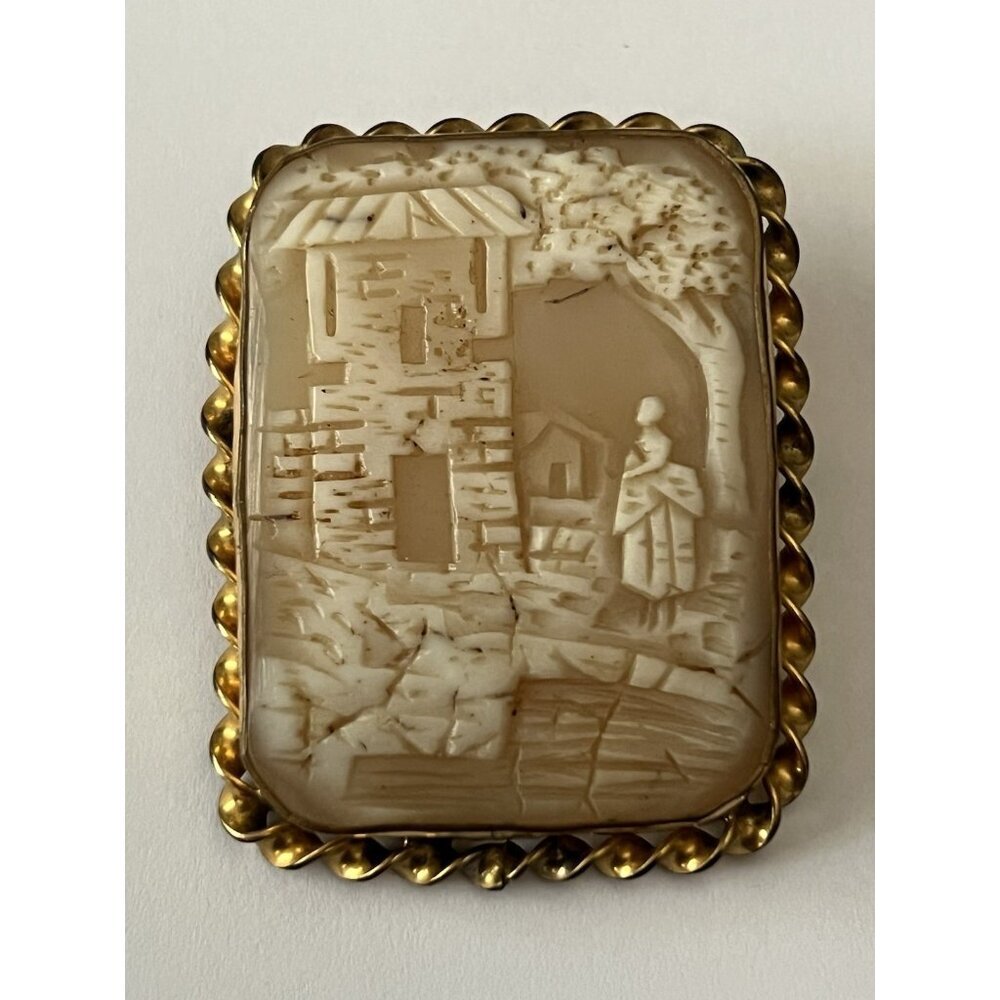 Shell Cameo Brooch Gold Tone Rebecca At The Well Italy Hand Carved